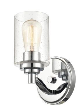 Clear Seeded Glass and Chrome Wall Sconce Light